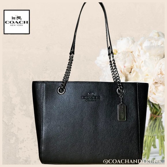 COACH Handbags - NWT COACH Black Leather Cammie Gunmetal Chain Tote